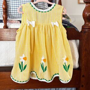 VINTAGE LITTLE BITTY YELLOW GINGHAM DAFFODIL DRESS WITH BLOOMERS